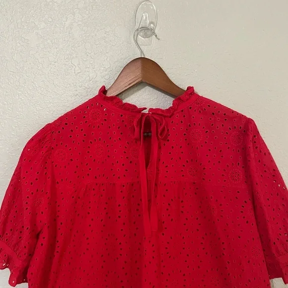 Madewell Plus Size Embroidered Eyelet Ruffle-Neck Keyhole Top - Picture 7 of 10